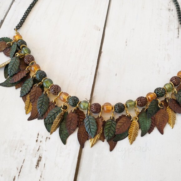 Vintage 90s Mixed Media Necklace Handmade Jewelry Upcycled Retro Cottagecore - Picture 5 of 14